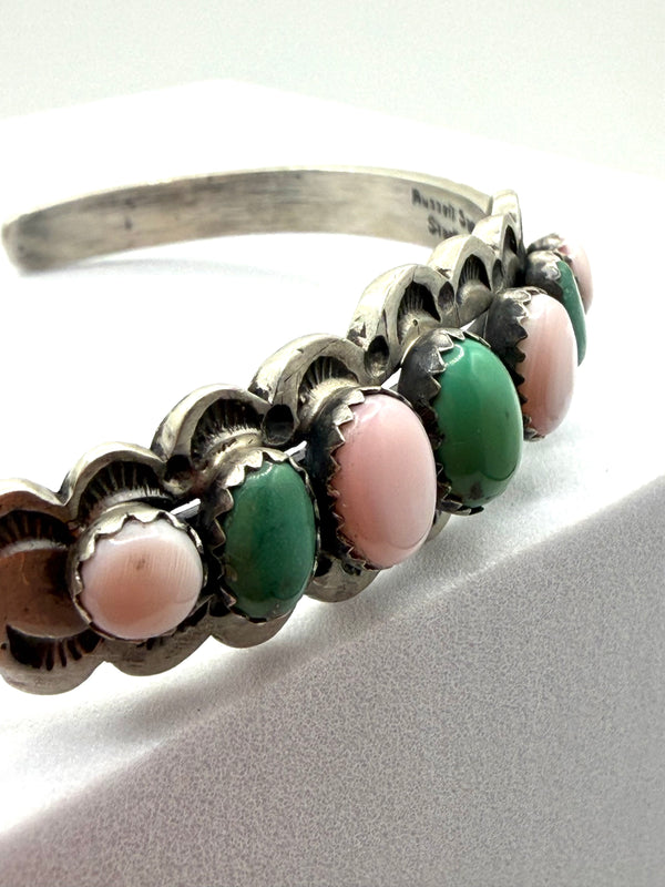 RUSSELL SAM PINK CONCH & SONORAN GOLD TURQUOISE STACKER CUFF (LL 5)