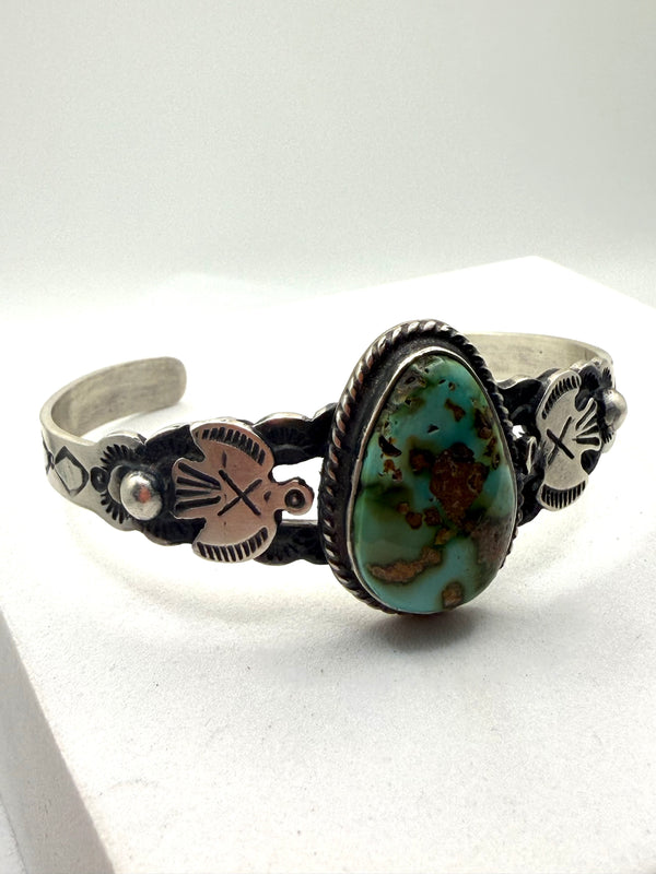 LEROY JAMES SONORAN GOLD TURQUOISE NATIVE HANDMADE ADJ CUFF (LA 18)