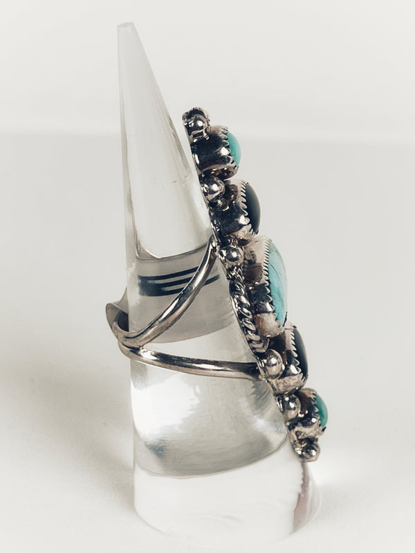 NATIVE HANDMADE KINGMAN TURQUOISE & BLACK ONYX RING SIZE 6.5 BY AR YAZZIE (MW 164)