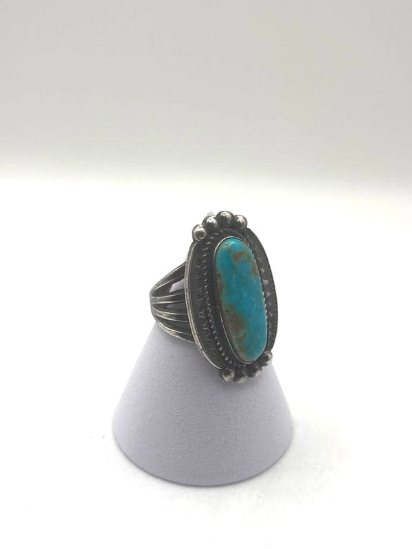 STERLING SILVER VINTAGE KINGMAN TURQUOISE STATEMENT RING SIZE 10 (MK 10)