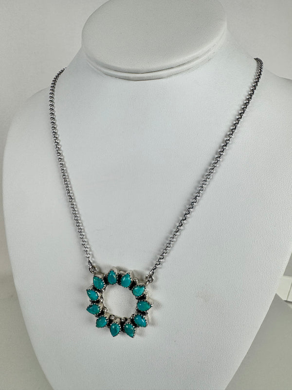 KINGMAN TURQUOISE ADJUSTABLE SUN NECKLACE (CO 71)