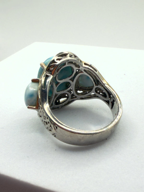 DOMINICAN LARIMAR CLUSTER STATEMENT SS RING SIZE 11 (LL 18)
