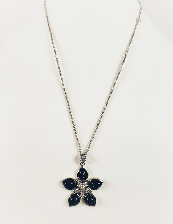 BLACK SUNSTONE & WHITE TOPAZ NECKLACE 16-22" (AW16)