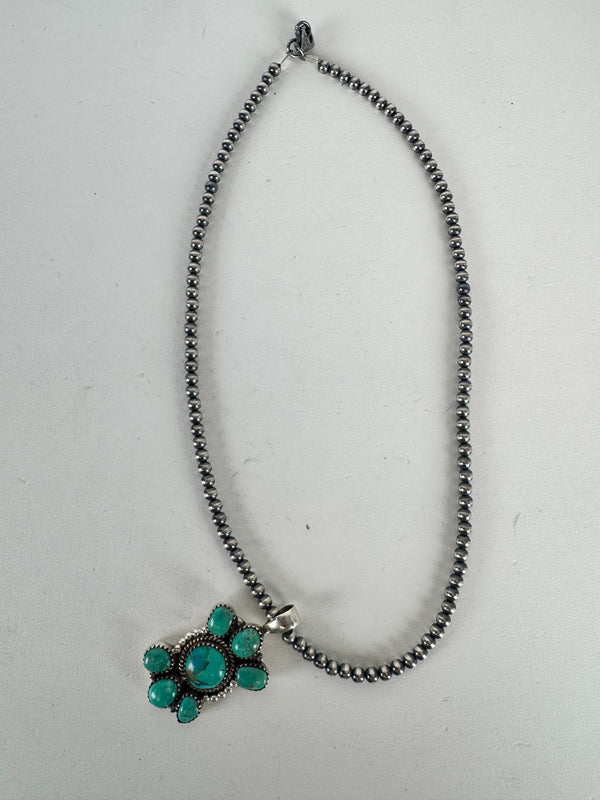 NAVAJO PEARLS & KINGMAN CLUSTER NECKLACE 18" (CO 66)