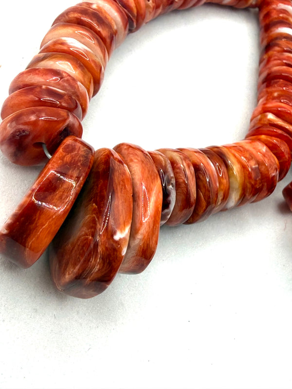 CHUNKY ORANGE SPINY OYSTER BEADED FISHHOOK EARRINGS 3" (TC 15)