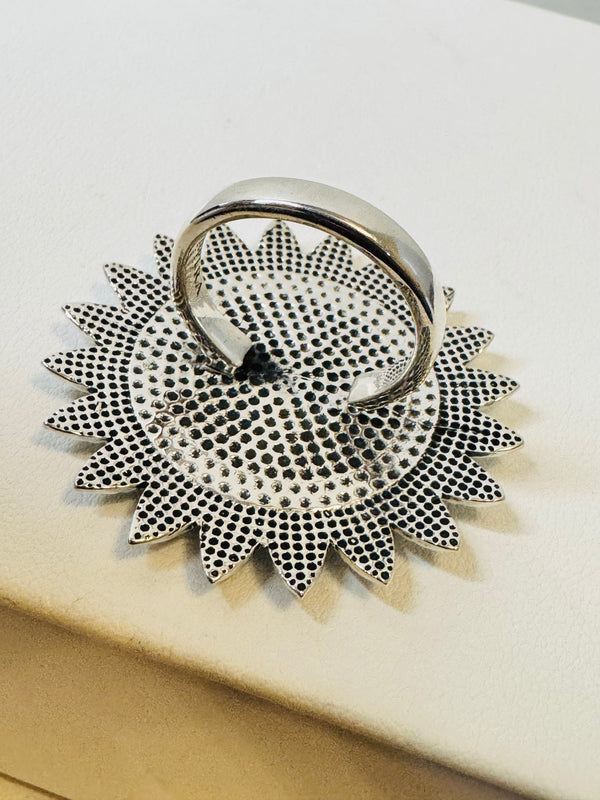 ALL STERLING SILVER ADJUSTABLE SUNFLOWER RING (JR 14)