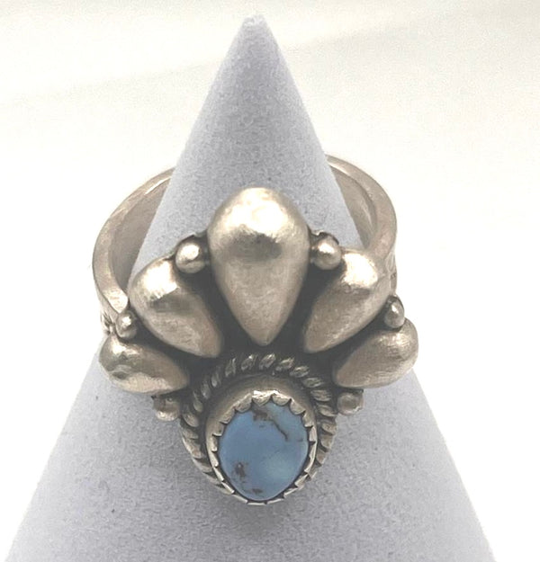 HIGH POLISHED STERLING SILVER GOLDEN HILLS TURQUOISE ADJUSTABLE RING (LR 11)