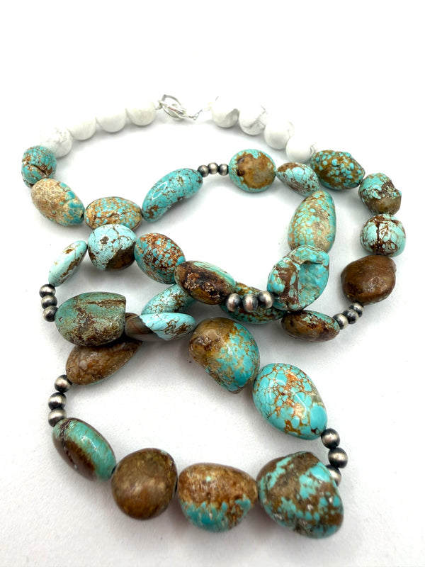 MINE #8 TURQUOISE & NAVAJO PEARLS WITH WHITE HOWLITE NECKLACE 18" (LL 34)