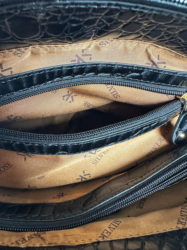 THE DIANA - POSH BLACK CROC LEATHER HANDBAG