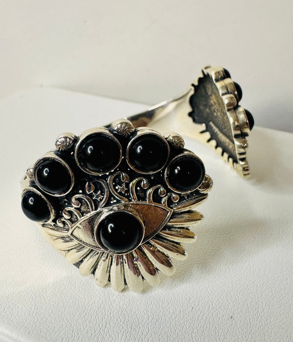 BLACK ONYX EVIL EYE CLUSTER BRACELET (JR 11)