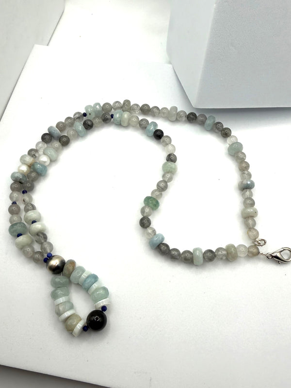 STORMY QUARTZ LAPIS NAVAJO PEARL JOCLA 22" (MW 464)