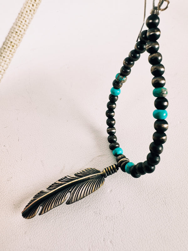 NAVAJO PEARLS & MINE 8 TURQUOISE FEATHER EARRINGS (EL 4)