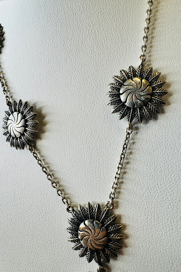 ALL STERLING SILVER SUNFLOWER ADJUSTABLE NECKLACE 16-22" (JR 16)