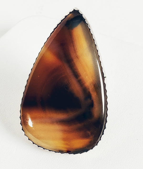 NAVAJO HANDMADE MONTANA AGATE DROP STATEMENT RING SIZE 9 BY BERNADINE BEGAY TSOSIE  (MW146)
