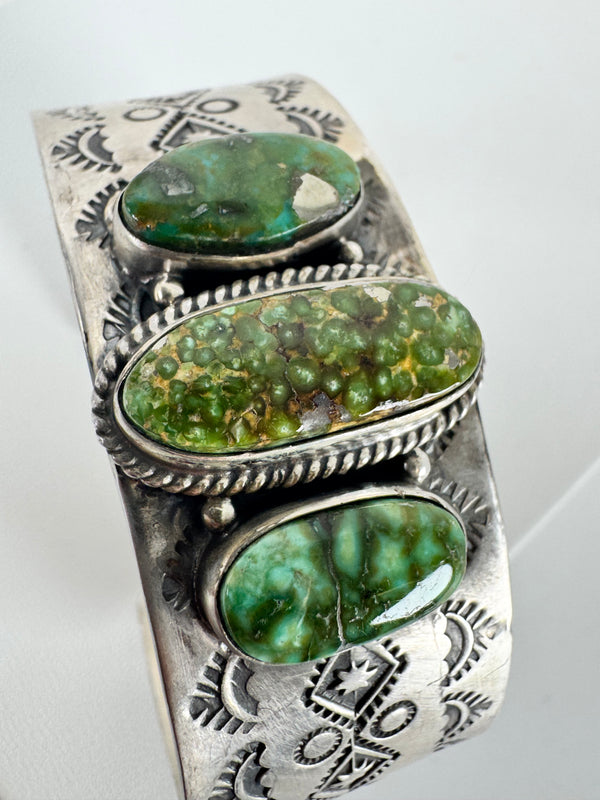 NATIVE HANDMADE SONORAN GOLD & ROYSTON TURQUOISE CUFF BY TONY YAZZIE (MID FLEX - 1.5" CIRCUMFERENCE) (LB 3)