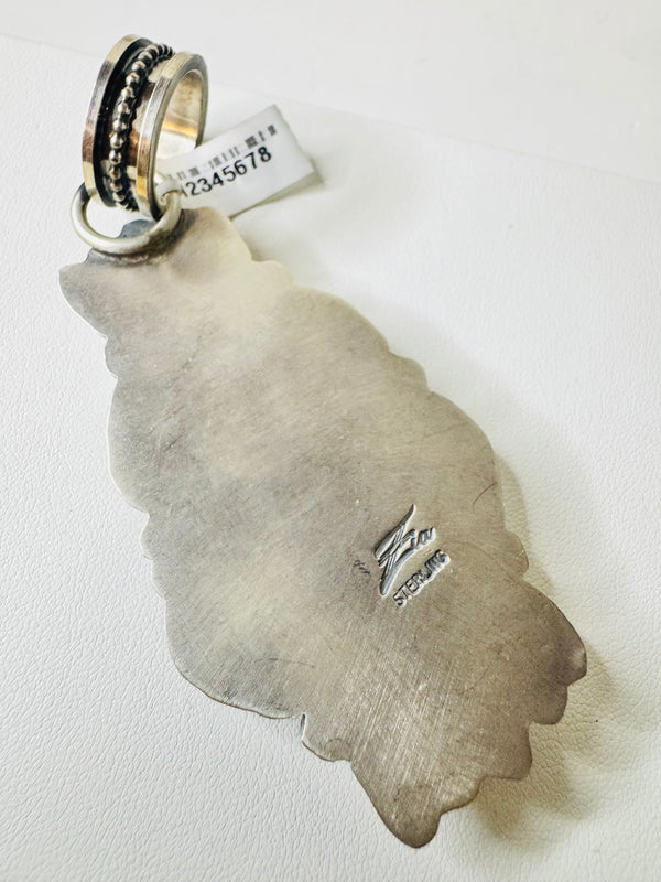 NATIVE HANDMADE STORMY MOUNTAIN TURQUOISE STATEMENT PENDANT BY TONY YAZZIE 4" (NEVER WORN)(LB 13)