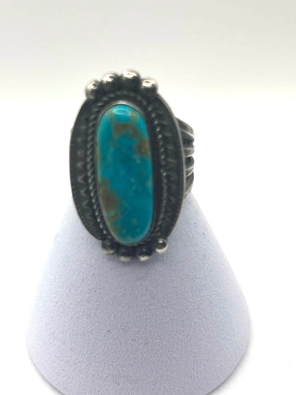 STERLING SILVER VINTAGE KINGMAN TURQUOISE STATEMENT RING SIZE 10 (MK 10)