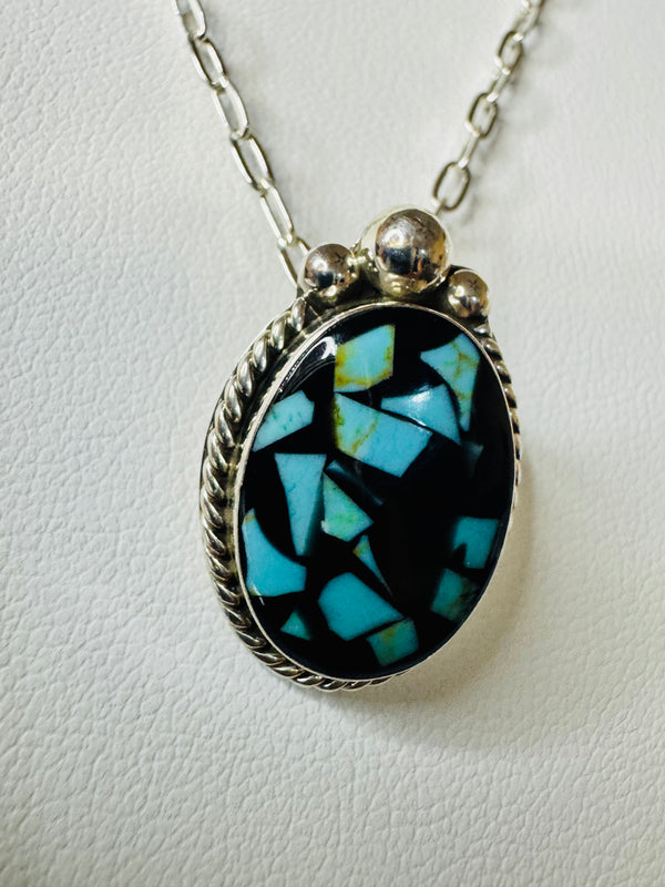 KINGMAN & BLACK ONYX COMPOSITE PAPERCLIP NECKLACE (UP TO 20") (MW 358)