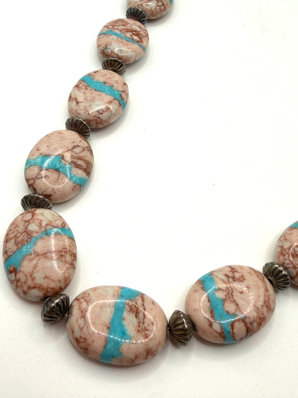 NATIVE HANDMADE ROYSTON RIBBON & SAUCER PEARLS ADJUSTABLE NECKLACE 22-26" (LL 24)