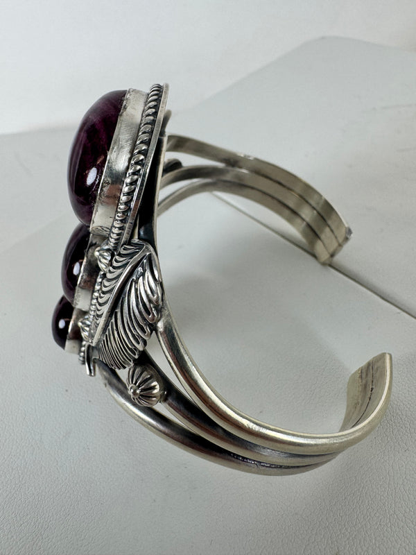 NATIVE HANDMADE TRIPLE PURPLE SPINY OYSTER CUFF BY BOYD J ASHLEY (JR 2)
