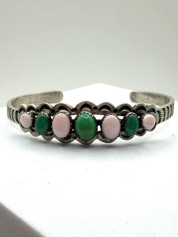 RUSSELL SAM PINK CONCH & SONORAN GOLD TURQUOISE STACKER CUFF (LL 5)