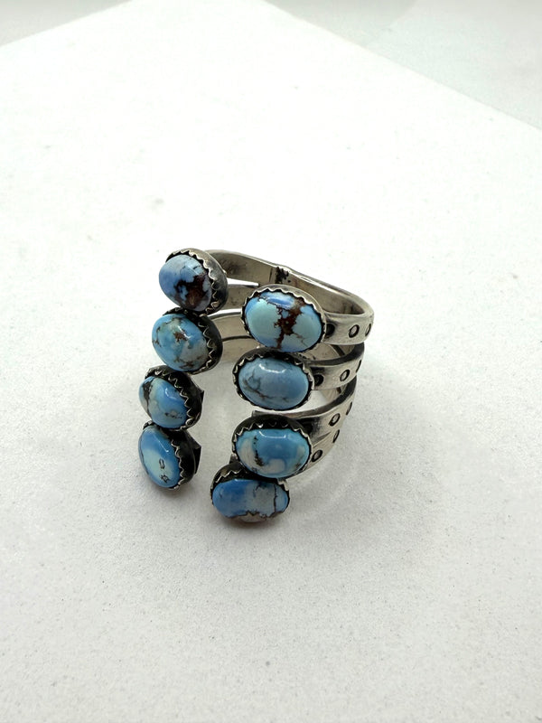 CHARLES JOHNSON GOLDEN HILLS CLUSTER NATIVE HANDMADE SS ADJUSTABLE RING (LA 22)