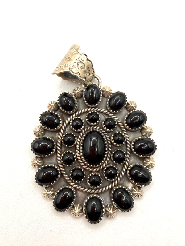 TONY YAZZIE BLACK ONYX CLUSTER STATEMENT NATIVE HANDMADE PENDANT 3" (LL 14)