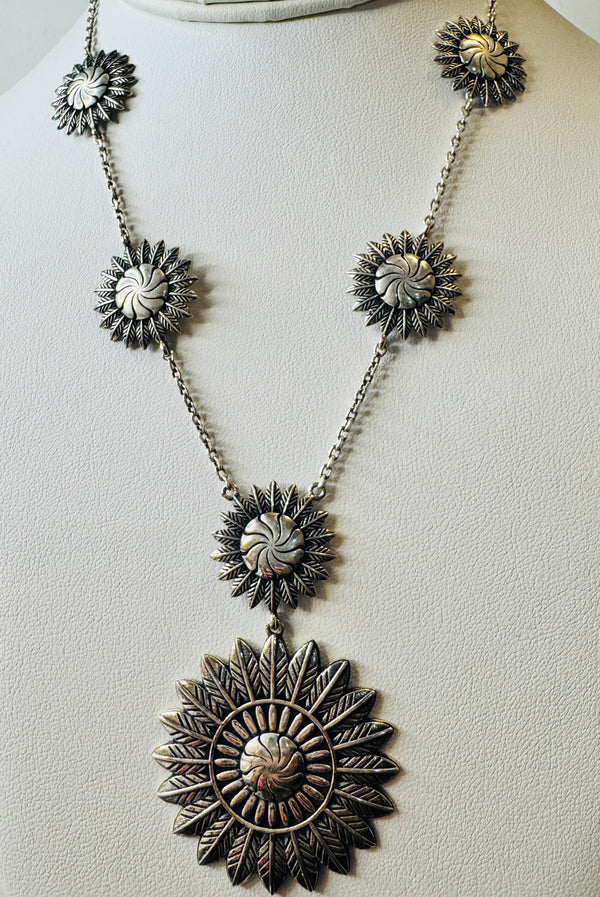 ALL STERLING SILVER SUNFLOWER ADJUSTABLE NECKLACE 16-22" (JR 16)