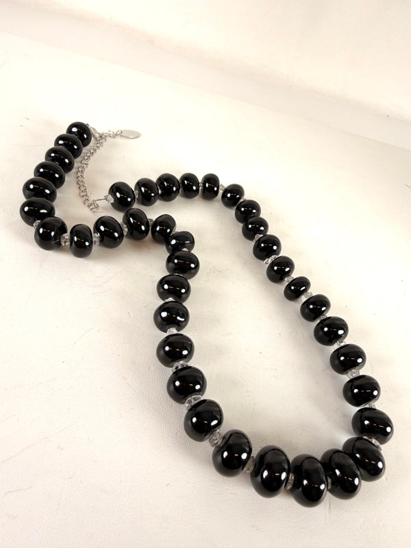BLACK ONYX & HERKIMER DIAMONDS BESPOKE NECKLACE 20-24" (MW 388)