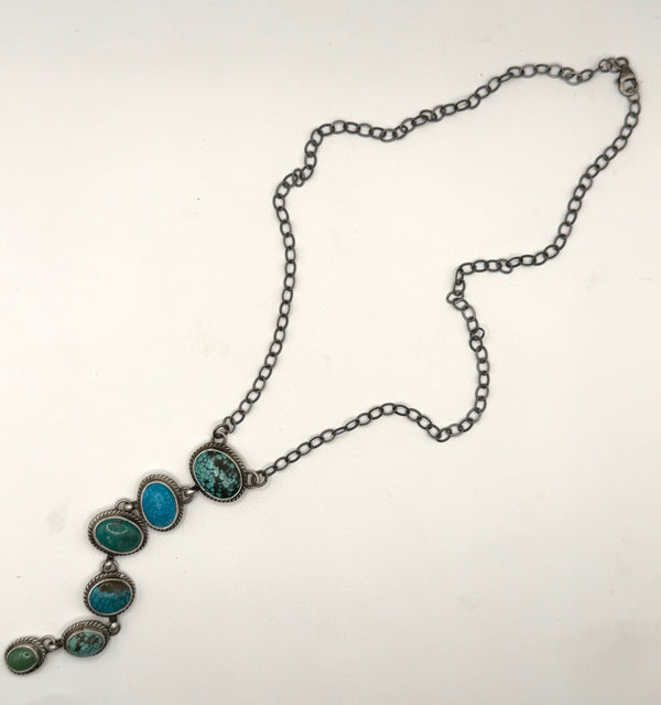 MARCELLA JAMES MULTITURQUOISE DROP NECKLACE NATIVE HANDMADE ADJUSTABLE UP TO 18"   (NP 27)