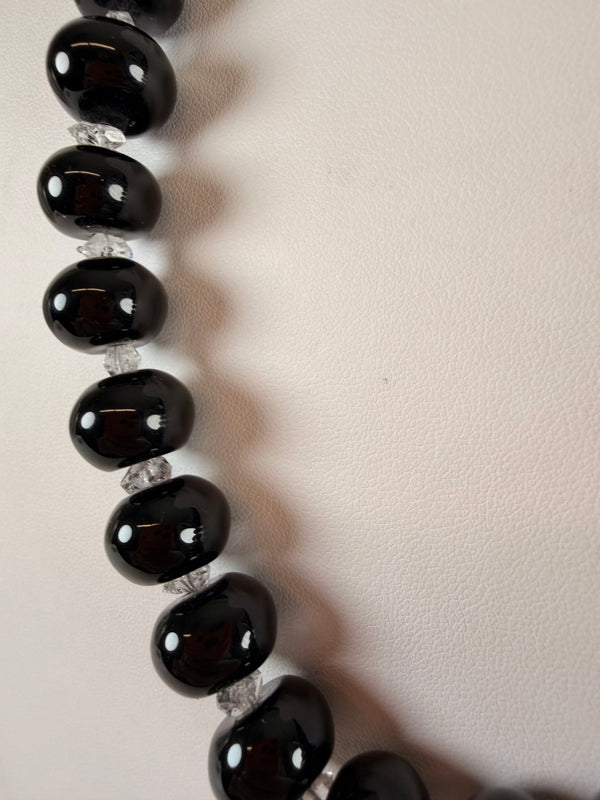 BLACK ONYX & HERKIMER DIAMONDS BESPOKE NECKLACE 20-24" (MW 388)