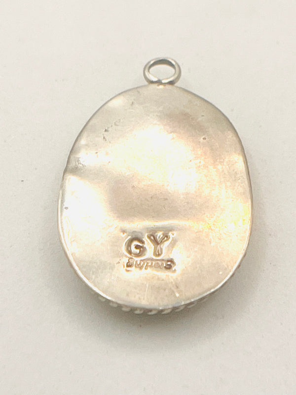 NATIVE HANDMADE MINE 8 TURQUOISE OVAL PENDANT SIGNED BY G.Y. (LB 33)