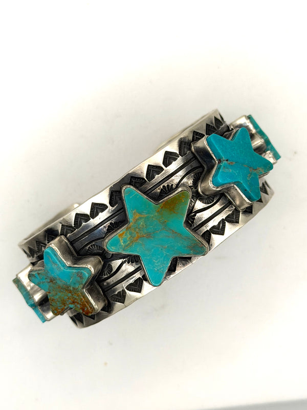 RARE EUREKA COUNTY MINE #8 TURQUOISE STARS LEROY JAMES STATEMENT CUFF (NP 13)