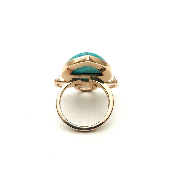 KINGMAN TURQUOISE & FACETED WHITE QUARTZ ADJUSTABLE RING (DF18)