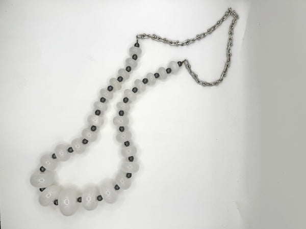 GRADUATED MOONSTONE & HEMATITE LINK CHAIN BESPOKE NECKLACE 30" (MW 446)
