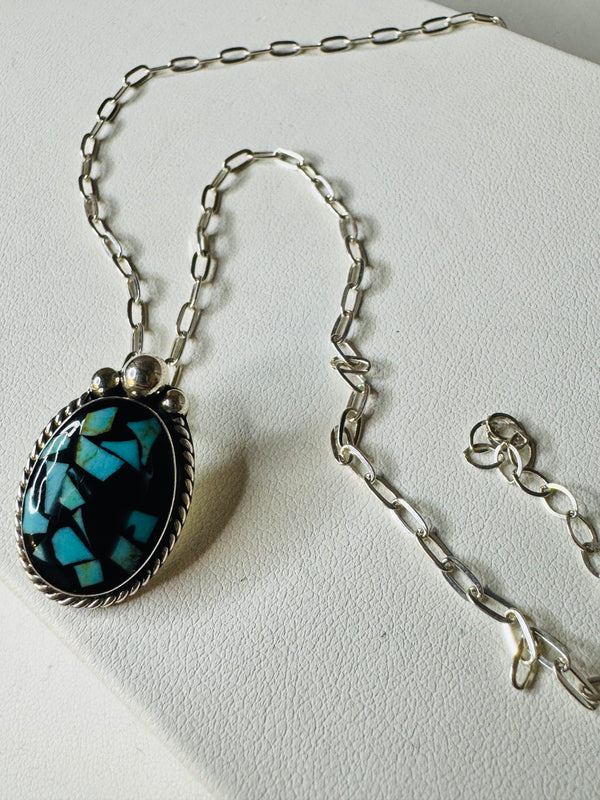 KINGMAN & BLACK ONYX COMPOSITE PAPERCLIP NECKLACE (UP TO 20") (MW 358)