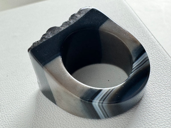 BLACK AGATE & HEMATITE GEMFIRE RING SIZE 8" (MW 314)