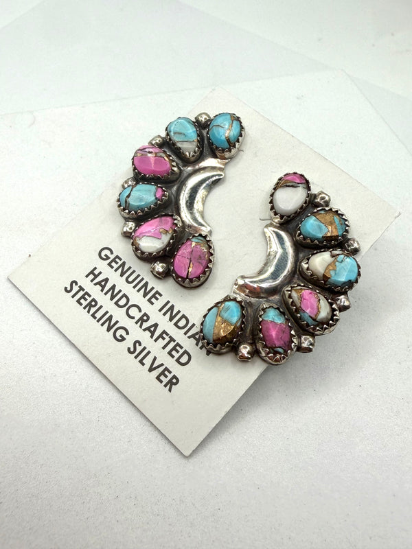 DANNY WAUNEKA & J WAUNEKA HALF CLUSTER EARRINGS NATIVE HANDMADE (LA 11)