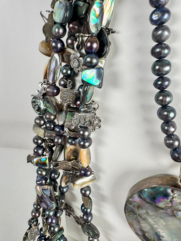 MULTISTRAND ABALONE SHELL & MULTISTONES INLAY ONE-OF-A-KIND 42" NECKLACE (MW 326)