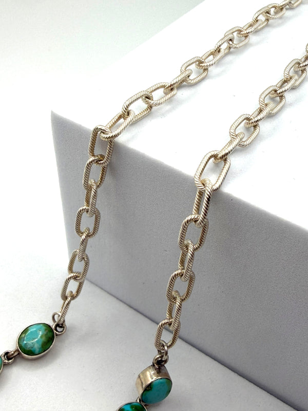 SONORAN GOLD TURQUOISE SS STATEMENT ADJUSTABLE LARIAT 26" (LL 20)