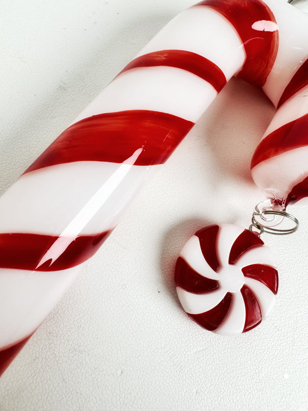 2 - 7'5" HAND PAINTED RED & WHITE CANDY CANE ORNAMENT