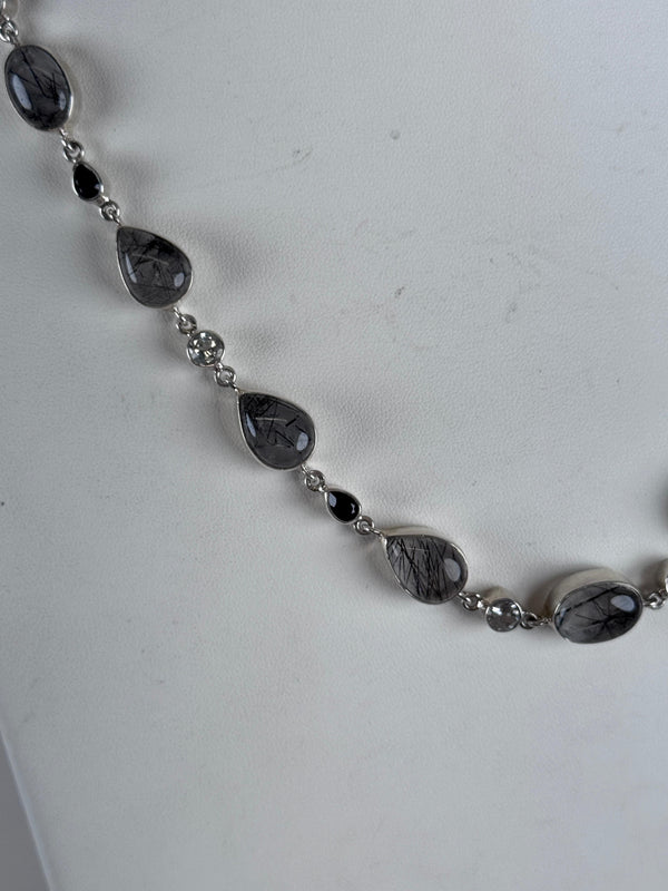 BLACK RUTILATED QUARTZ NECKLACE 18-22" (MW 296)