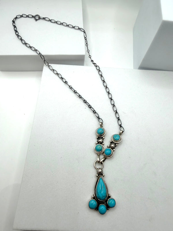 KINGMAN TURQUOISE NATIVE HANDMADE LARIAT NECKLACE BY VINCE BATONE (UP TO 17.5") (NP 8)