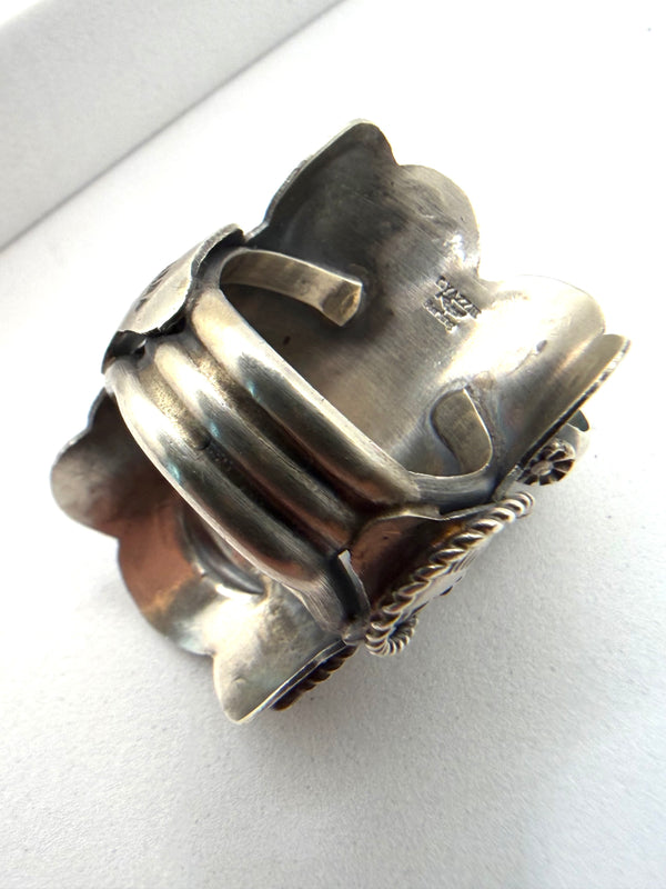 NATIVE HANDMADE LONE MOUNTAIN TURQUOISE SADDLE RING BY TIM YAZZIE SIZE 8 (NP 14)