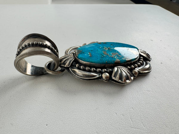 NATIVE HANDMADE KINGMAN TURQUOISE & PYRITE TONY YAZZIE PENDANT 3.5" (AH 1)