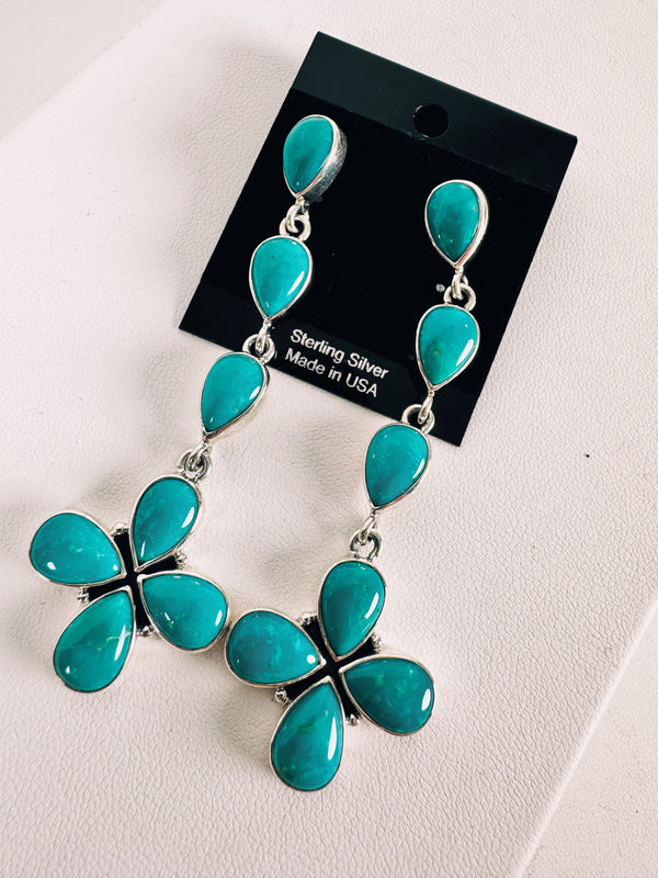 KINGMAN TURQUOISE LONG EARRINGS 3"