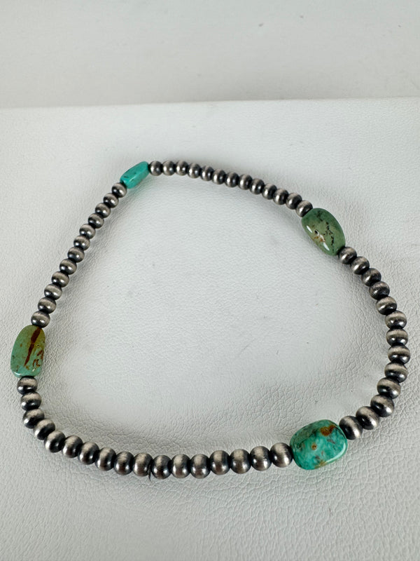 ROYSTON TURQUOISE & NAVAJO PEARLS STRETCH BRACELET (LN 19)