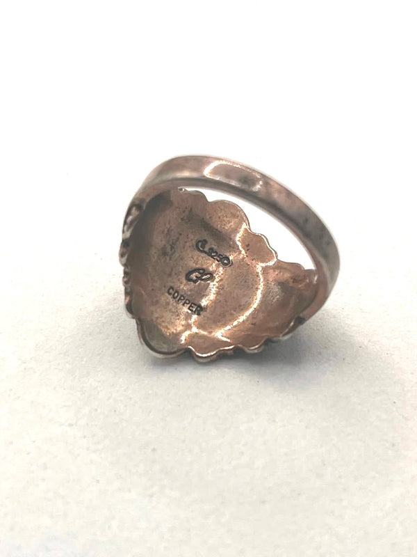 NATIVE HANDMADE COPPER & SILVER CARNELIAN AGATE RING SIZE 8 BY GILBERT PLATERO (MK 13)