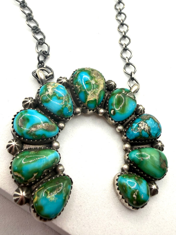 THOMAS PIASSO SONORAN GOLD TURQUOISE CLUSTER NAJA NECKLACE 20" (LA 13)