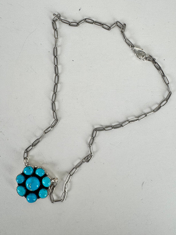 NATIVE HANDMADE SLEEPING BEAUTY TURQUOISE CLUSTER ADJUSTABLE NECKLACE (CO 64)